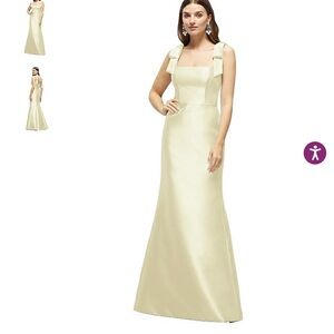 ALFRED SUNG D868 Pale Yellow Square-Neck Maxi Dress with Shoulder Bows